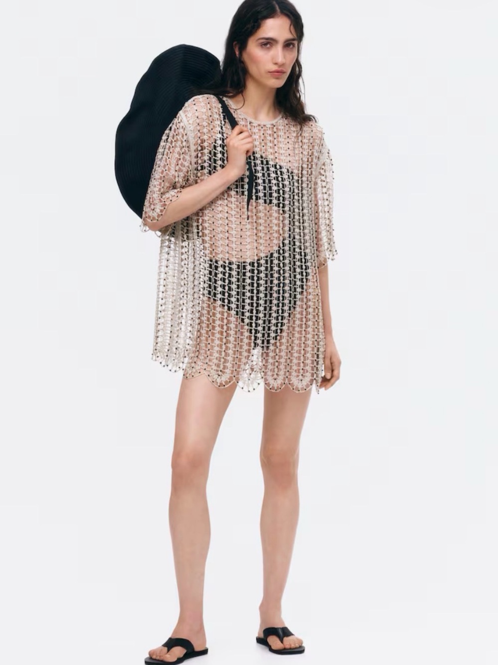 H&M Beaded Crochet Cover-Up Tunic in Beige